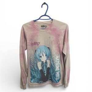 Kids Hatsune Miku Anime Graphic Long Sleeve Shirt - Pink and Blue
